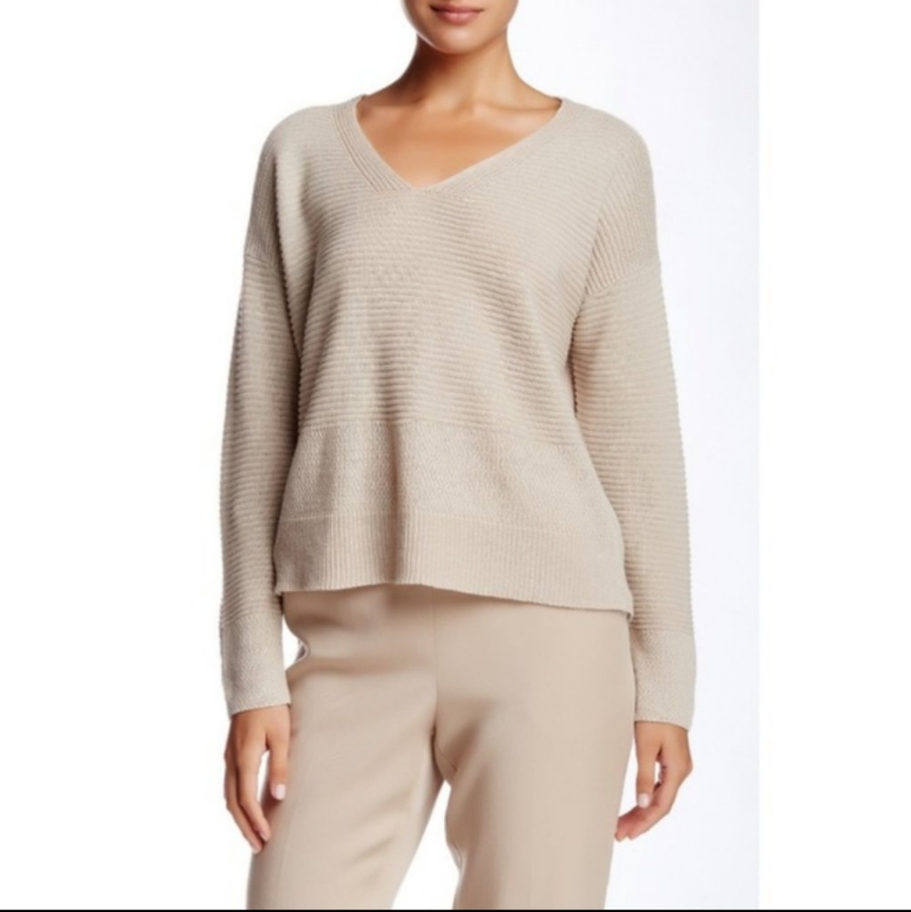 EILEEN FISHER 100% Organic Linen Long Sleeve Pullover Sweater Blouse Caq…
